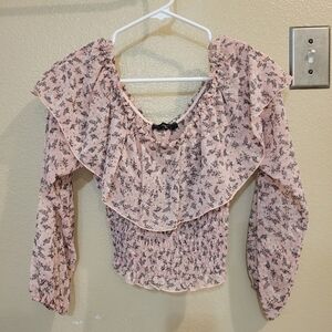 Shop 17 Floral off the shoulder ruffle long sleeve crop top blouse size Medium